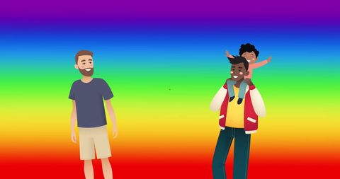 Illustration of LGBTQ Family with Rainbow Background Celebrating Pride