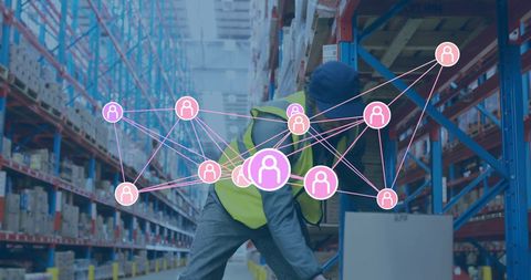 Connected logistics: worker navigating modern supply chain in warehouse