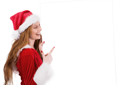 festive redhead in santa hat presenting transparent poster - Download Free Stock Videos Pikwizard.com