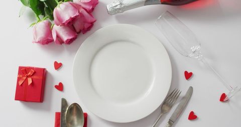 Romantic Valentine's Day Table Setting with Roses and Gift - Download Free Stock Images Pikwizard.com