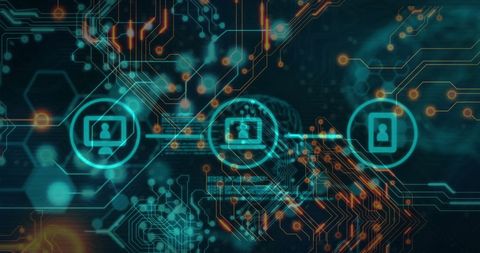 futuristic digital circuit board with programming icons - Download Free Stock Images Pikwizard.com