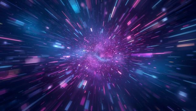 Neon hyperspace tunnel with pulsing magenta cyan nebula and radial motion burst