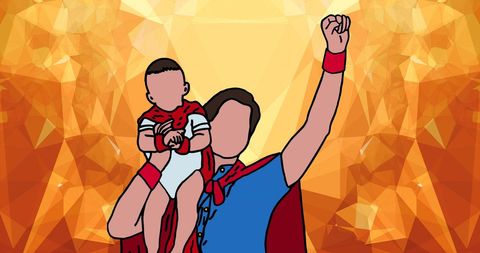 Father and Son Wearing Superhero Costumes with Orange Background - Download Free Stock Images Pikwizard.com