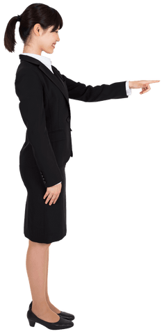 Transparent Image of Smiling Businesswoman Pointing in Professional Attire