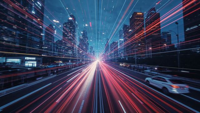 Dynamic Speed Light Trails in Futuristic Urban City at Night