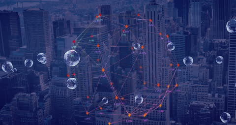 Futuristic Network Connectivity Above Urban Skyline