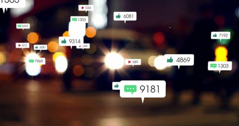 Social Media Likes Overlay on Blurred Cityscape