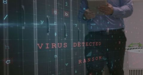 Technician Addressing Virus Alert on Server Computer Screen