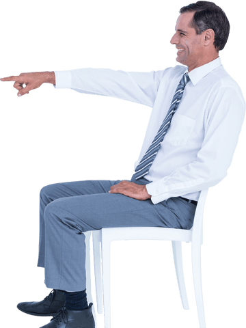 Transparent Businessman Sitting and Pointing with Smile - Download Free Stock Videos Pikwizard.com