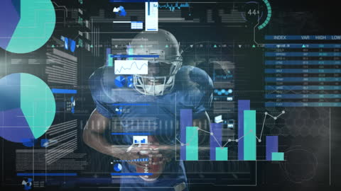 American Football Player with Futuristic Data Visualization Graphic