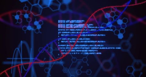 Futuristic DNA Strand and Data Codes on Dark Background - Download Free Stock Images Pikwizard.com