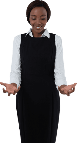 Transparent Businesswoman Smiling While Gesturing Positively