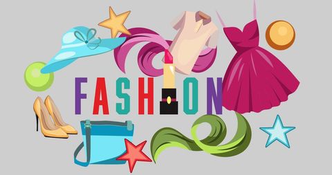 Colorful fashion icons with modern typography