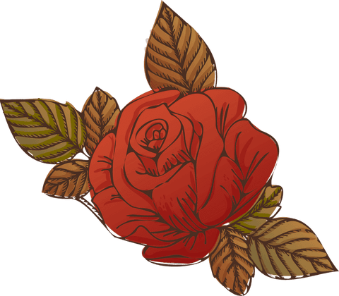Elegant Red Rose Vector with Stylized Leaves on Transparent Background