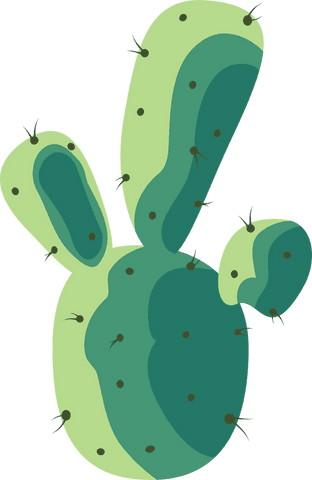 Stylized green flat cactus design on transparent background