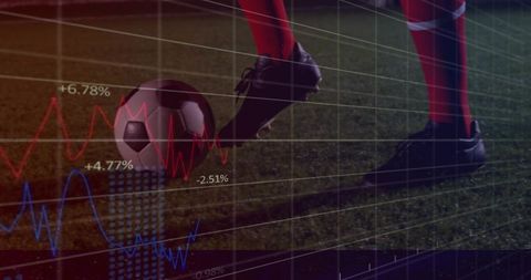 Soccer Player Analyzing Performance with Graphical Data Overlay