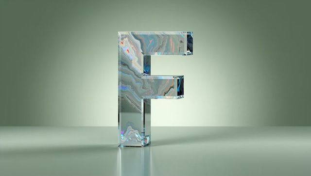 Glass Letter F Sculpture with Modern Marble Pattern