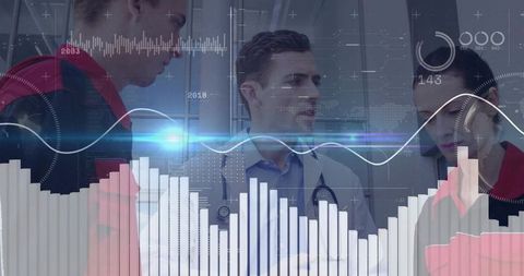 Medical professionals analyzing healthcare data in modern hospital