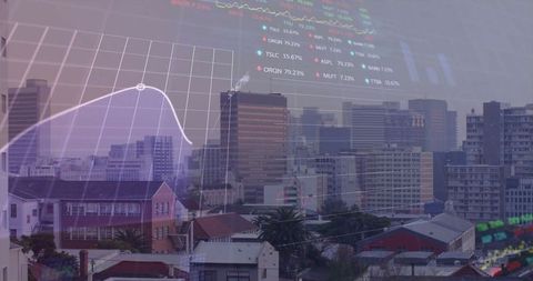 Futuristic Urban Skyline with Financial Growth Data Overlay