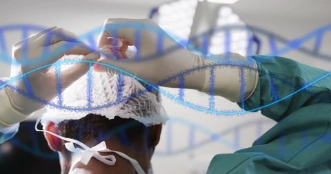 Surgeon Preparing for Operation with DNA Strands Overlay