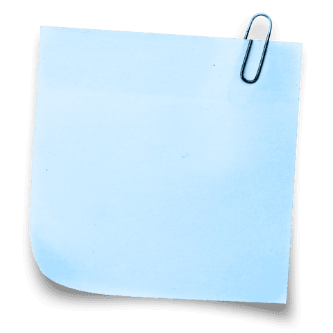 Blue sticky note with paper clip isolated on transparent background