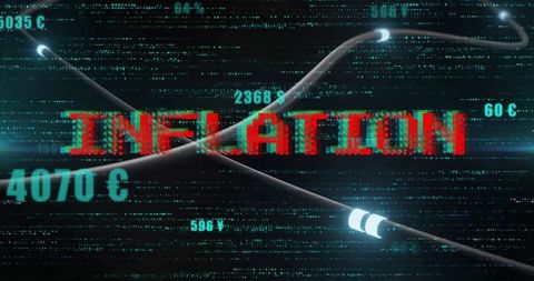 Inflation glitch concept showing currency data streams, rising costs and digital distortion