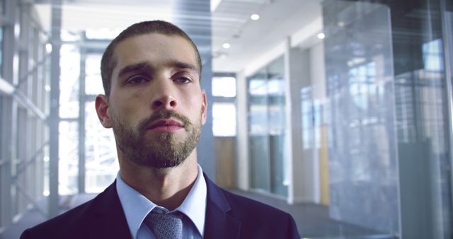 Confident Young Businessman in Suit Observing Office Lobby - Download Free Stock Images Pikwizard.com