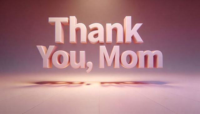 Floating 3d thank you, mom typography in pastel minimalist studio for mother's day