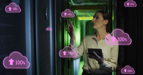 Professional Woman Managing Network in Futuristic Server Room - Download Free Stock Images Pikwizard.com