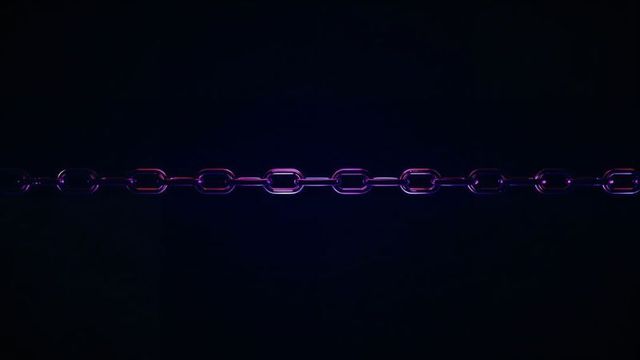Neon-lit metal chain in vibrant purple and pink