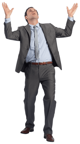 Transparent Businessman Posing Upward Wearing Suit