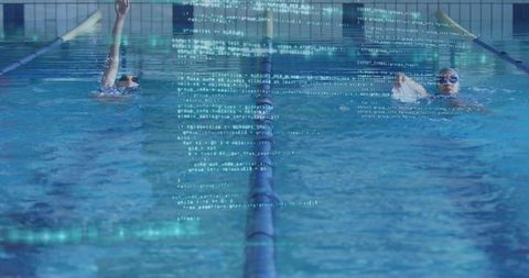 Female Swimmers Training with Tech Code Overlay