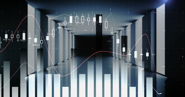 Imagery of digital graphs in a futuristic corridor represents high-tech financial forecasting. - Download Free Stock Photos Pikwizard.com