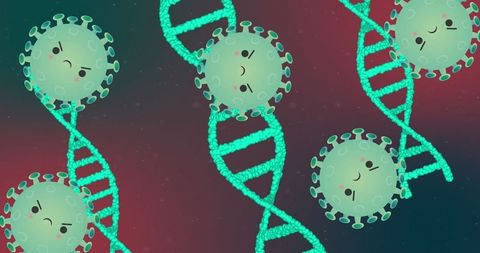 Cartoon viruses and dna strands in scientific artwork