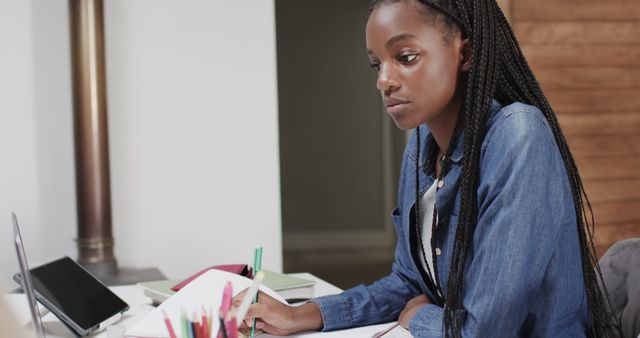 Focused Young Black Woman Studying With Laptop at Desk - Download Free Stock Images Pikwizard.com