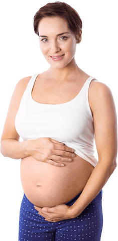 Transparent Image of Pregnant Woman Gently Holding Baby Bump Smiling
