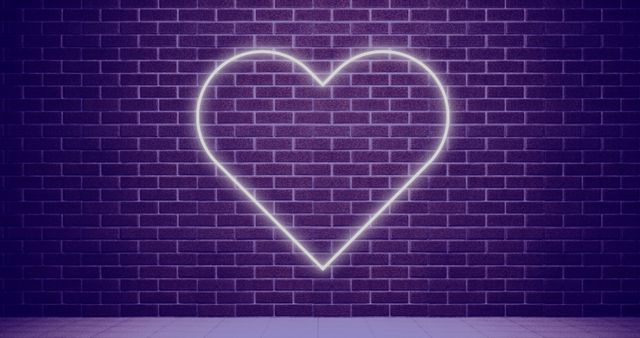 Neon Heart Glowing on Purple Brick Wall - Download Free Stock Images Pikwizard.com