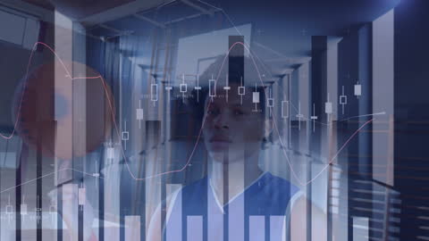 Basketball Player In Digital Financial Analytics Overlay