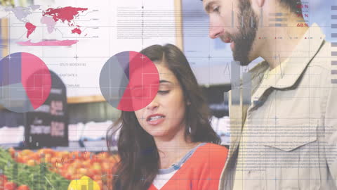 Couple Shopping with Data Analytics Graphics Overlay