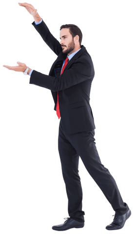 Businessman Gesturing With Hands on Transparent Background