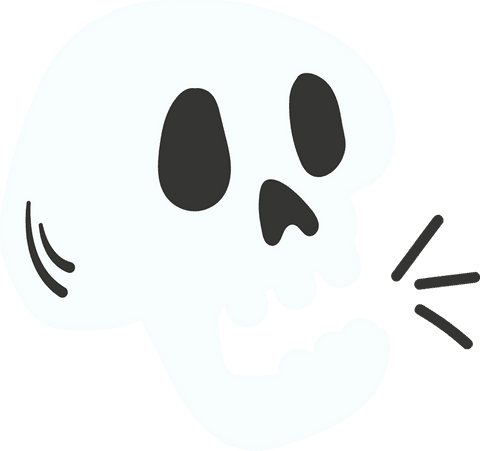 Transparent background cartoon skull icon with expression