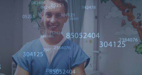 Smiling Doctor With Digital Data Overlay in Modern Hospital