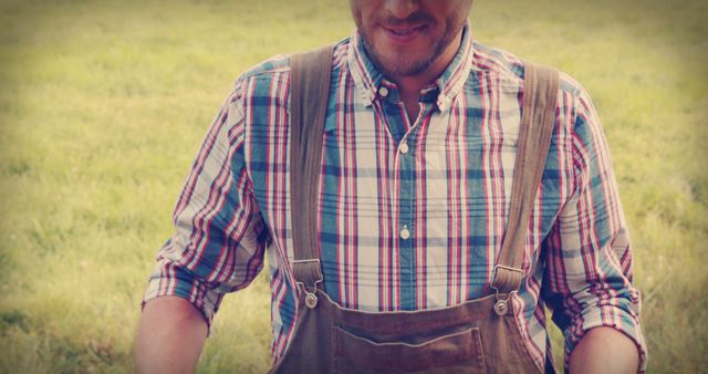 Farmer Wearing Checkered Shirt and Overalls at Farm - Download Free Stock Images Pikwizard.com