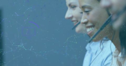 Networked connection at customer service center with headsets