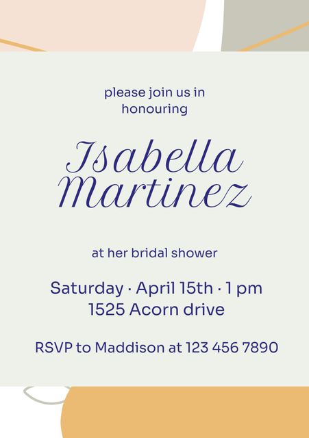 Elegant and stylish bridal shower invitation design featuring simple layout. Ideal for announcing and inviting guests to celebrate a bridal shower with sophisticated style. Suitable for other elegant events such as wedding receptions, engagement parties, and formal gatherings.