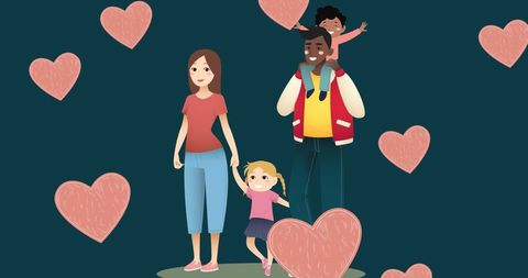 Illustration of Diverse Family with Adopted Children Surrounded by Hearts - Download Free Stock Images Pikwizard.com