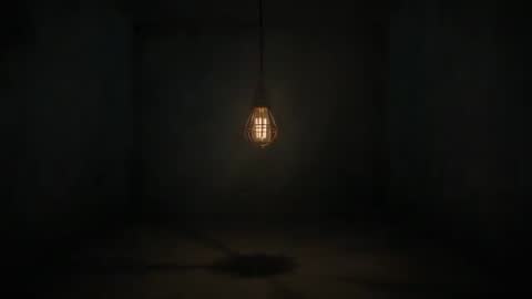 Dim and Dramatic Industrial Light Bulb Flickering in Empty Room
