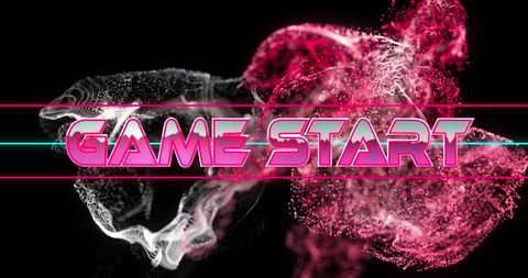 Dynamic Game Start Banner with Pink Digital Waves and Particles