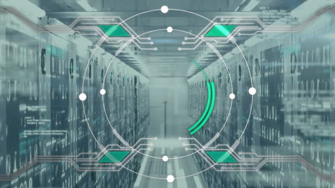 Futuristic Data Service Room with Digital Interface Overlay