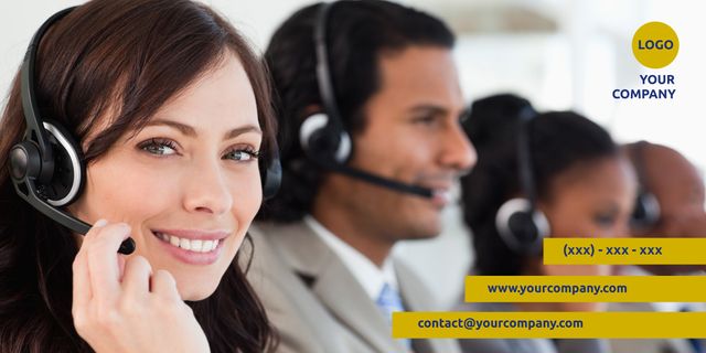 Smiling Customer Support Team Wearing Headsets in Call Center - Download Free Stock Templates Pikwizard.com